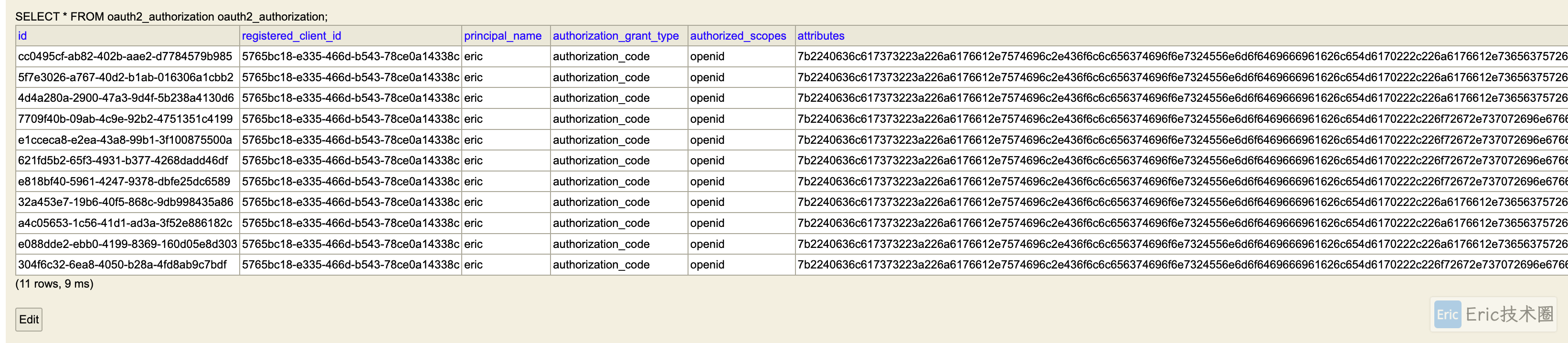 oauth2 authorization 表记录